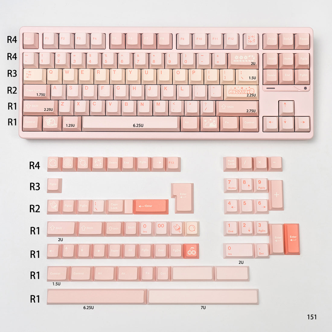 Minimalist light pink mechanical keyboard keycap PBT heat sublimation customized factory height