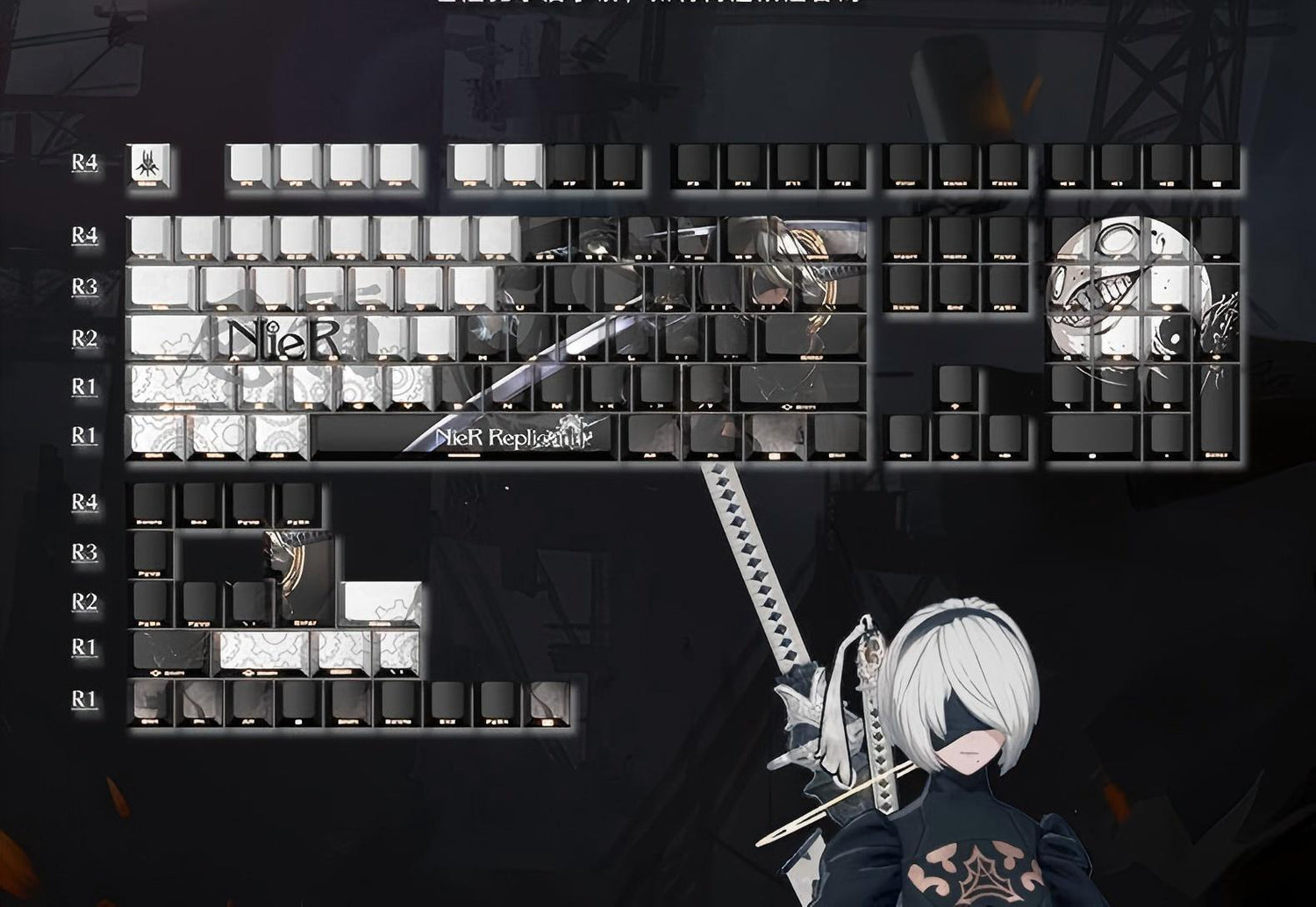 NieR: Automata themed series, PBT five sided sublimation keycaps cherry height, anime and game personalized keycaps set