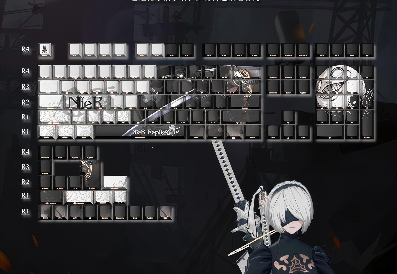 NieR: Automata themed series, PBT five sided sublimation keycaps cherry height, anime and game personalized keycaps set