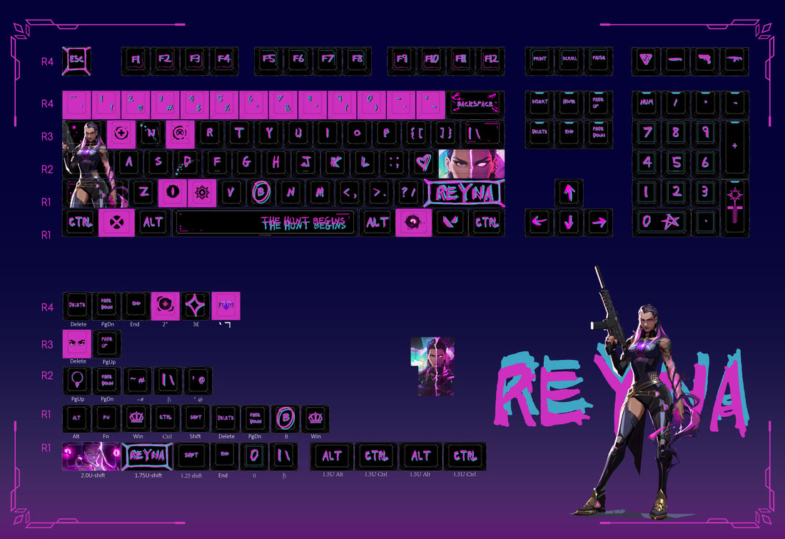 VALORANT, Vampire themed keycap anime game culture creativity peripheral mechanical keycap five sided thermal sublimation PBT material personalized keycap set