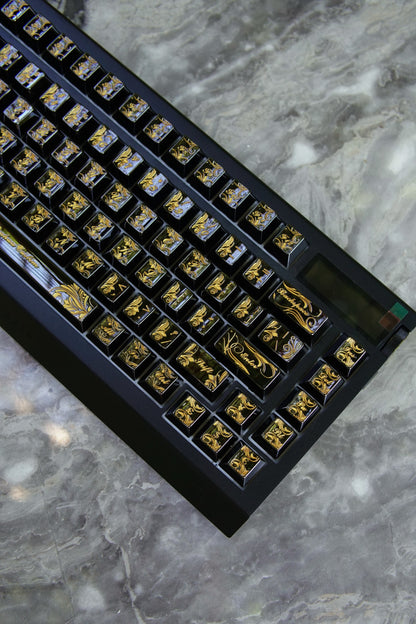 Black PVD mirror original factory height metal zinc alloy CNC carved retro patterned metal decorative keycaps