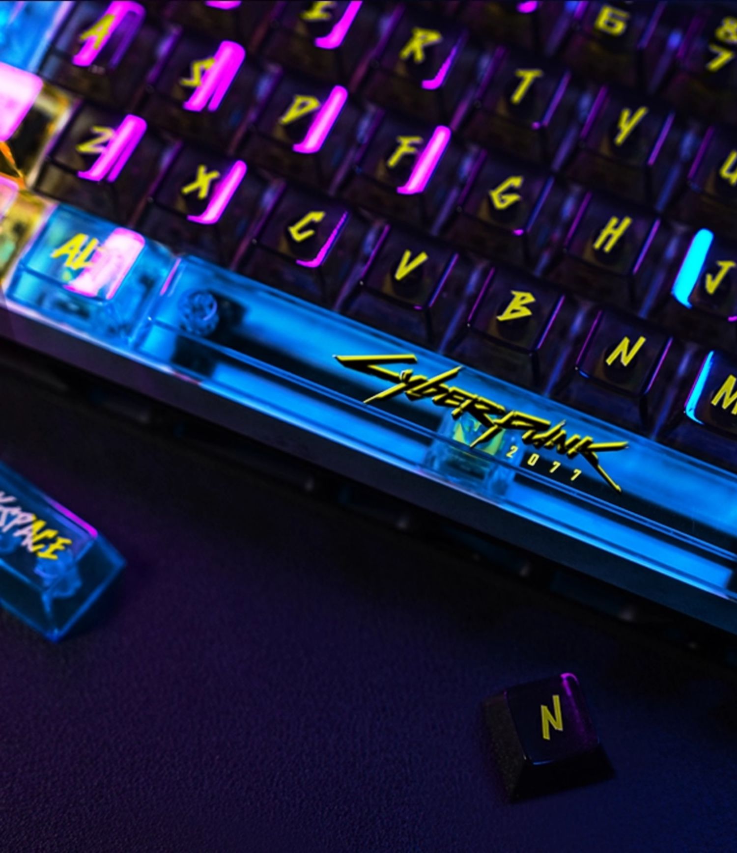 Cyberpunk themed keycaps pbt+PC sublimation technology personalized keycap set neon colored keycaps, anime and game themed decorative keycaps