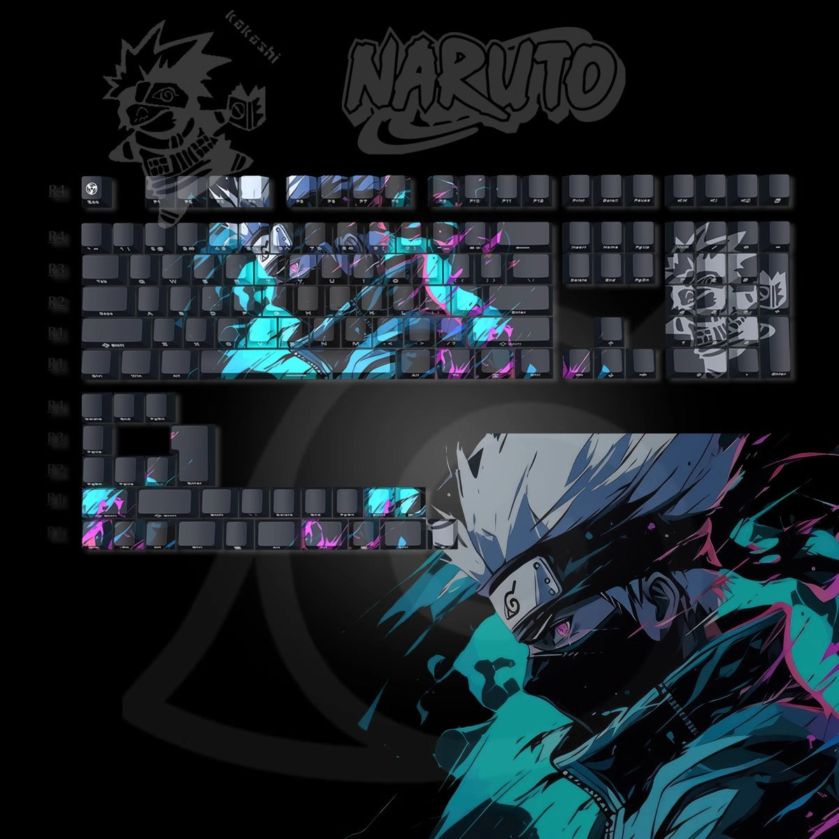 NARUTO themed series keycaps, PBT side engraved character translucent, anime culture peripheral personalized keycaps