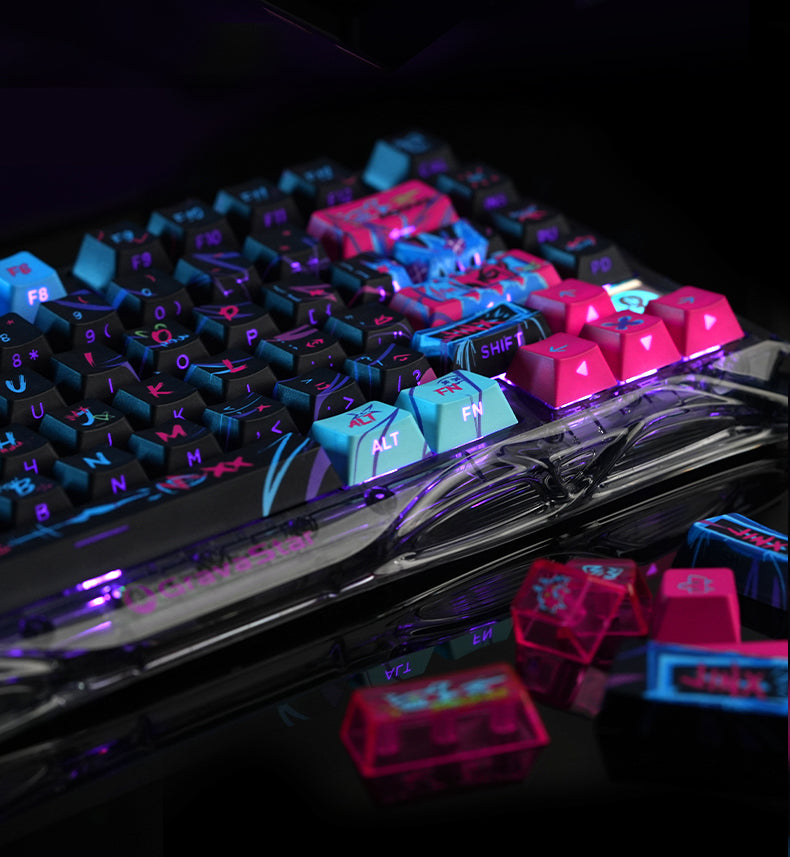 League of Legends lol themed keycap Jinx pbt+PC sublimation technology side transparent personalized keycap set, anime game themed decorative keycap