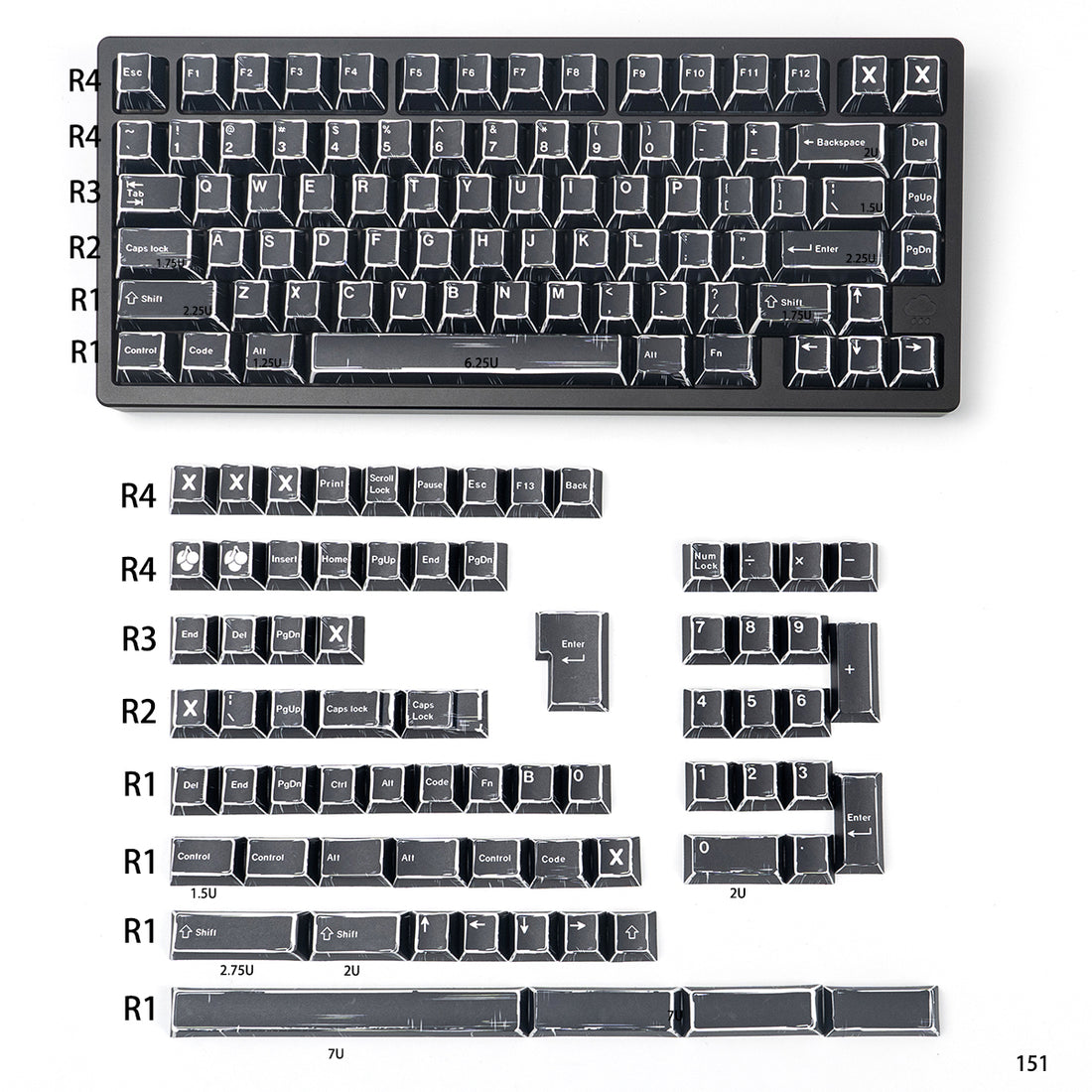 Black comic style, PBT heat sublimation original factory highly compatible personalized keycap set.