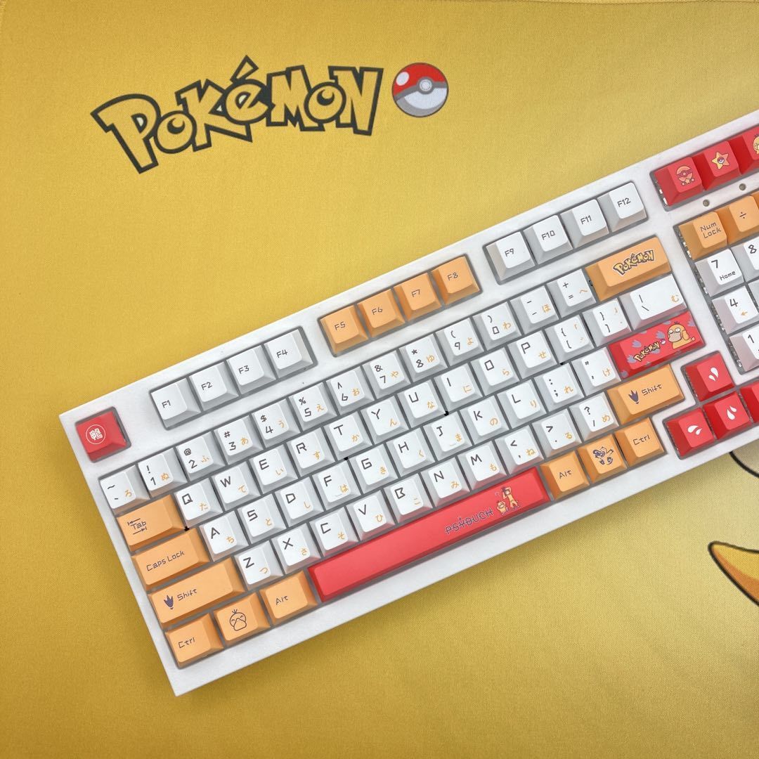 Pok é mon Psyduck Theme, PBT Material Five sided Heat Sublimation, Anime Game Series Personalized Set, Decorative Keycaps
