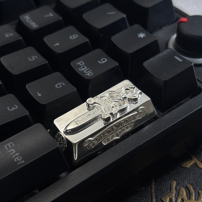 Chrome Hearts style, full keyboard key positions, 925 sterling silver custom trendy cultural keycaps, fashionable and personalized artistic decorative keycaps.