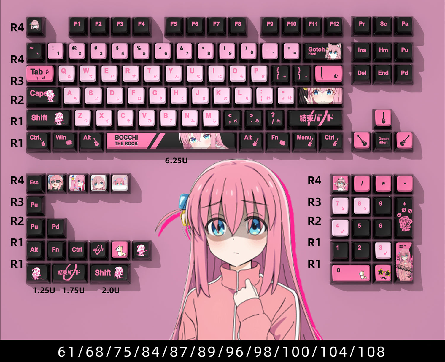 BOCCHI THE ROCK! Theme series set personalized keycaps, anime and game character peripheral PBT, PC material creative art set keycaps