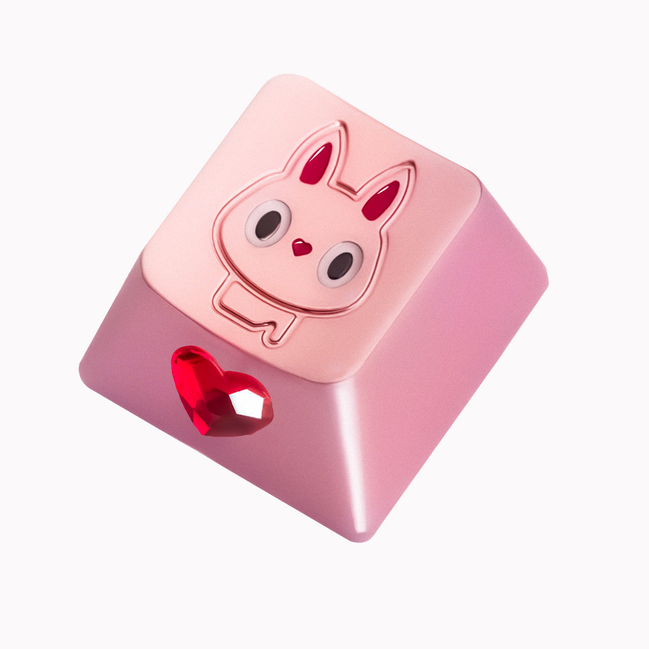 Love Rabbit, aluminum alloy 6063 metal anode personalized keycap keycap, cute style diamond inlaid ruby decoration keycap.