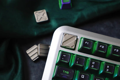 Nuclear Cube themed design, metal black and white color scheme, glossy matte metal, customized personalized keycaps