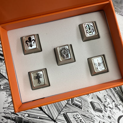 Chrome Hearts style, 4 WASD+1 Esc personalized keycaps factory high metal+mother of pearl inlay personalized keycaps