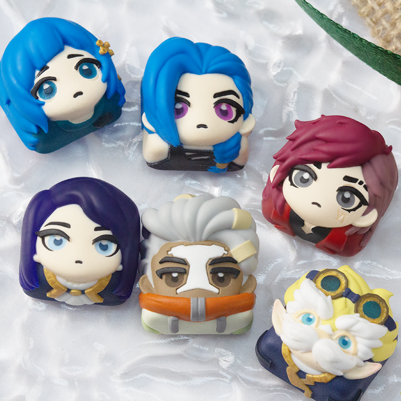 Arcane:League of Legends, Multi colored resin molded character keycaps, personalized keycaps, mechanical keyboard decorative keycaps