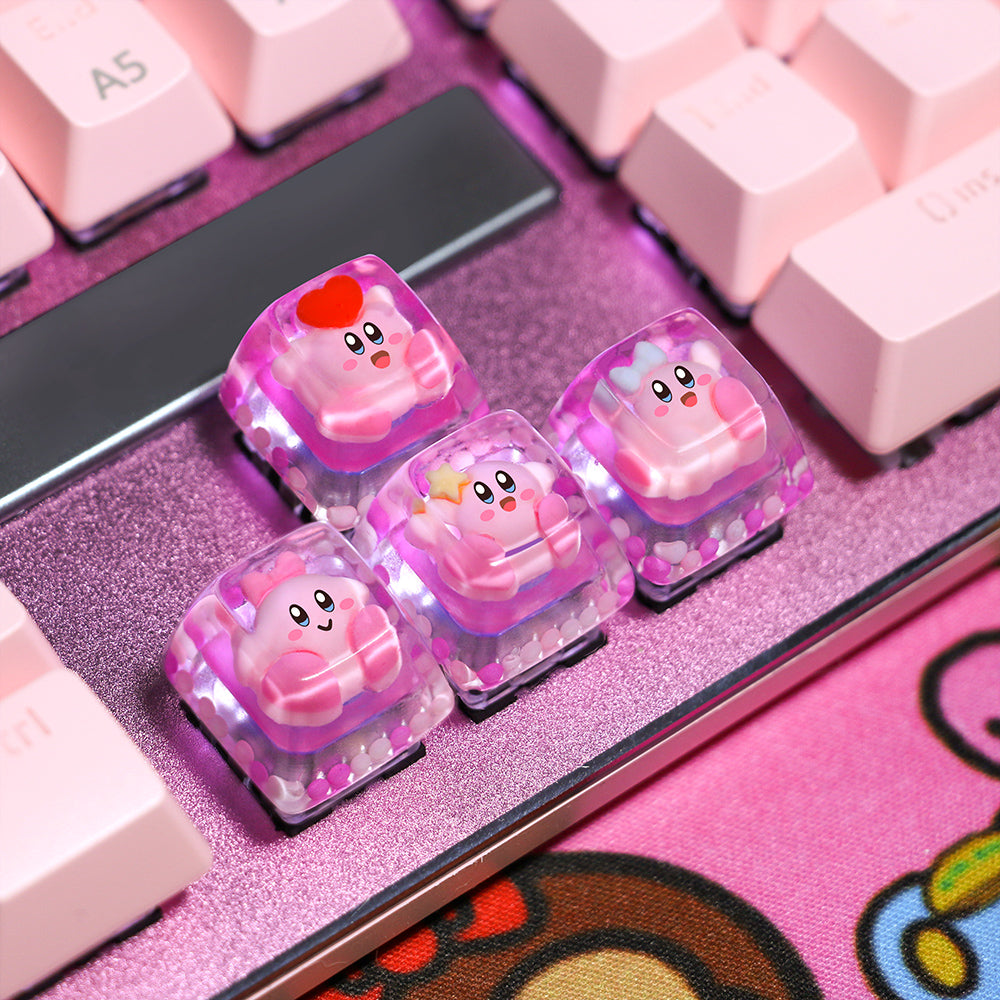 Kirby, Crystal drops of glue material encapsulated resin personalized keycaps, anime, gaming, cultural and creative handmade keycaps