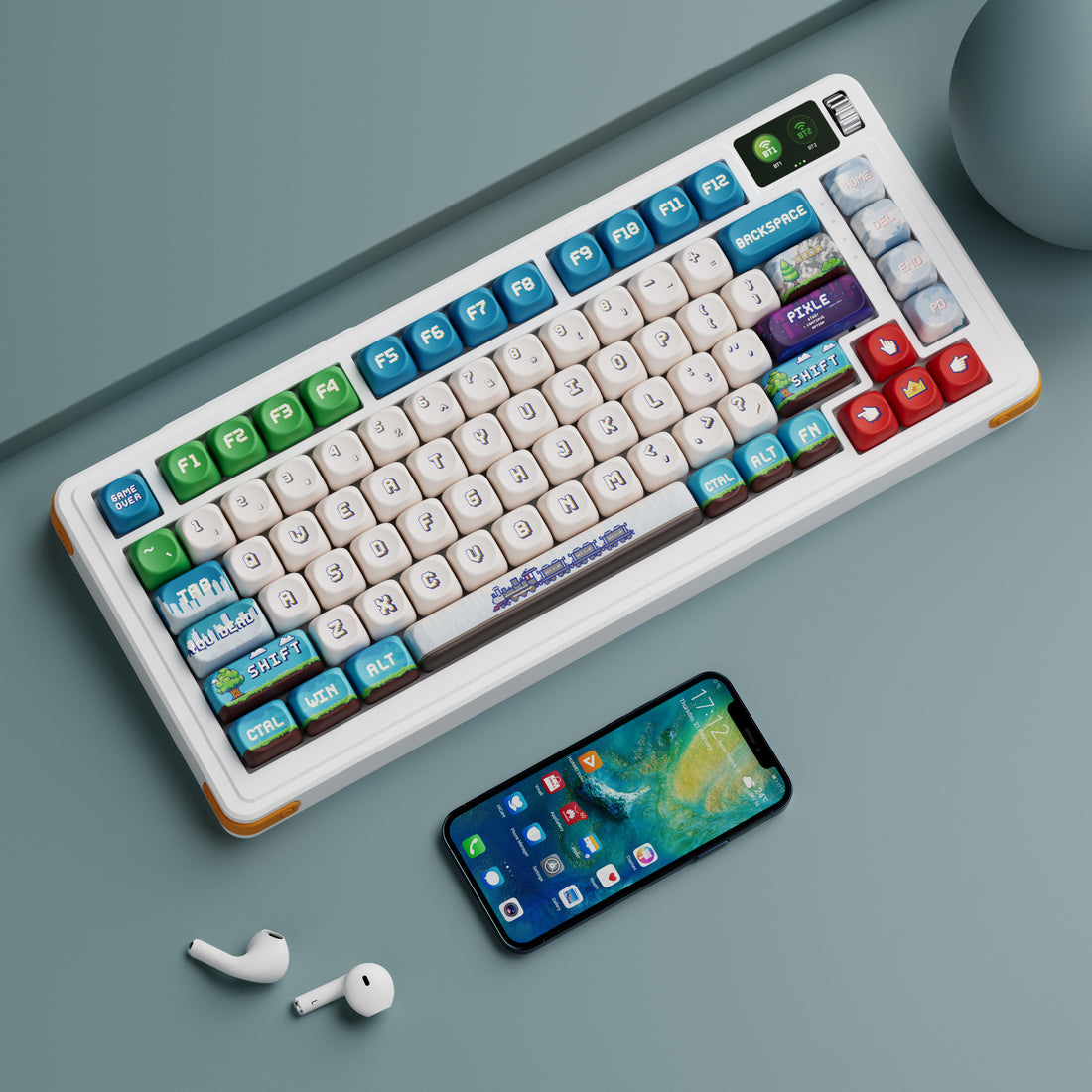 16 bit keycaps, all five sided thermal sublimation small circular pixel machine style mechanical keyboard keycaps