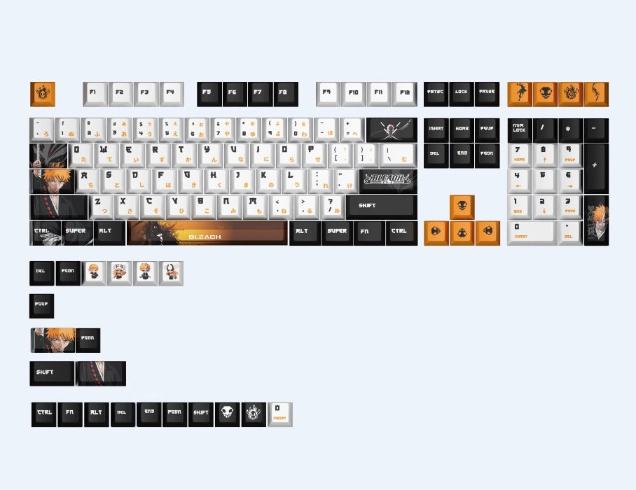 BLEACH theme, Kurosaki Ichigo, PBT material five sided sublimation, anime game series personalized set decorative keycaps