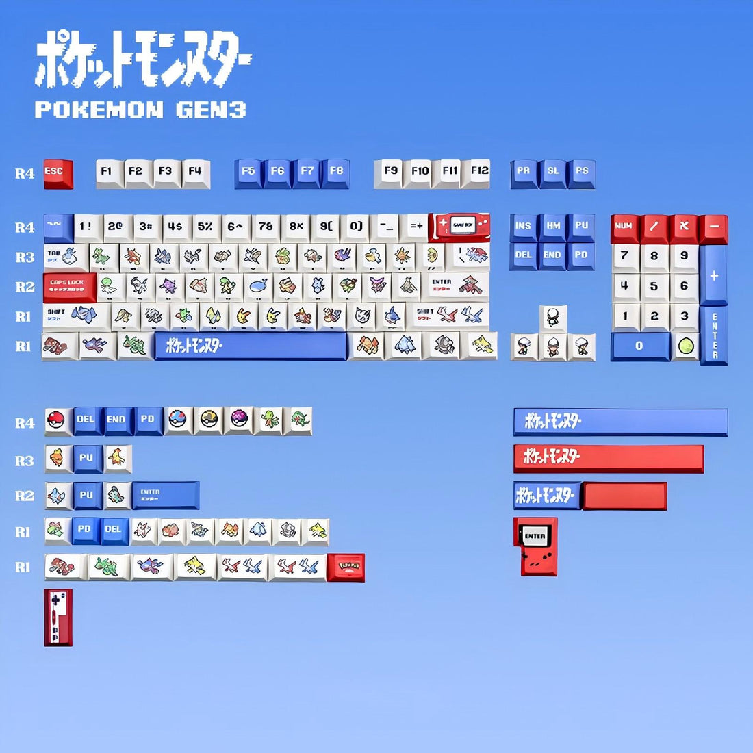 Pok é mon Theme Set Personalized Keycaps, Cute Pixel Style Mechanical Keyboard Cap PBT Five sided Heat Sublimation Original Factory Height