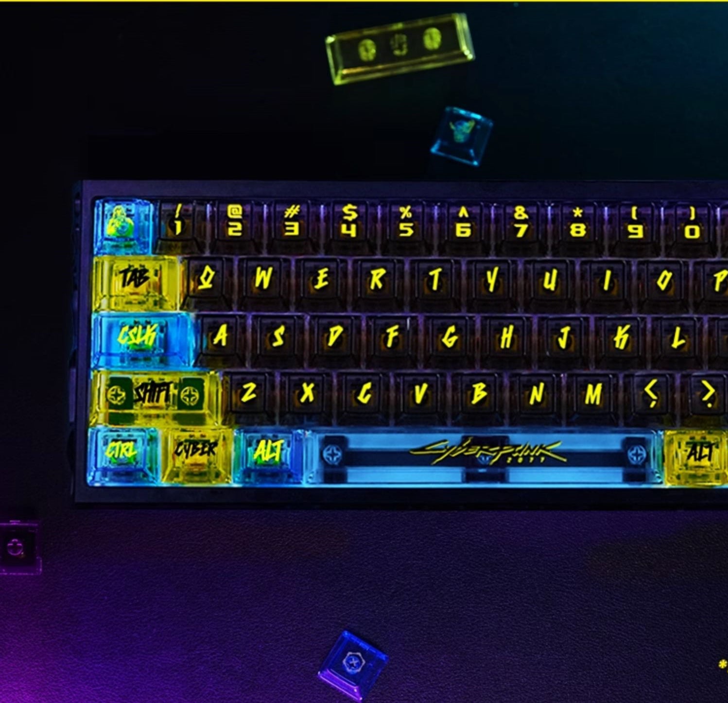 Cyberpunk themed keycaps pbt+PC sublimation technology personalized keycap set neon colored keycaps, anime and game themed decorative keycaps