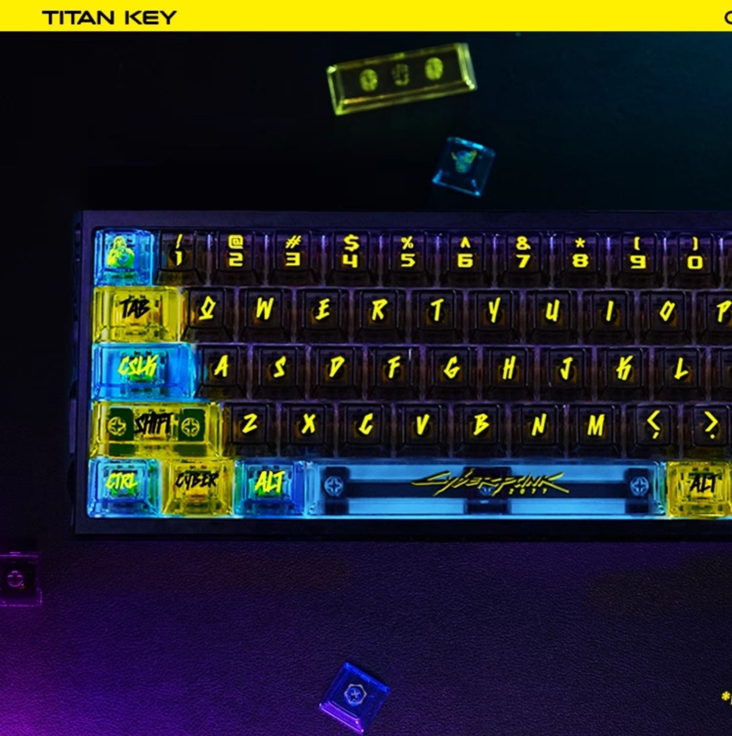 Cyberpunk themed keycaps pbt+PC sublimation technology personalized keycap set neon colored keycaps, anime and game themed decorative keycaps