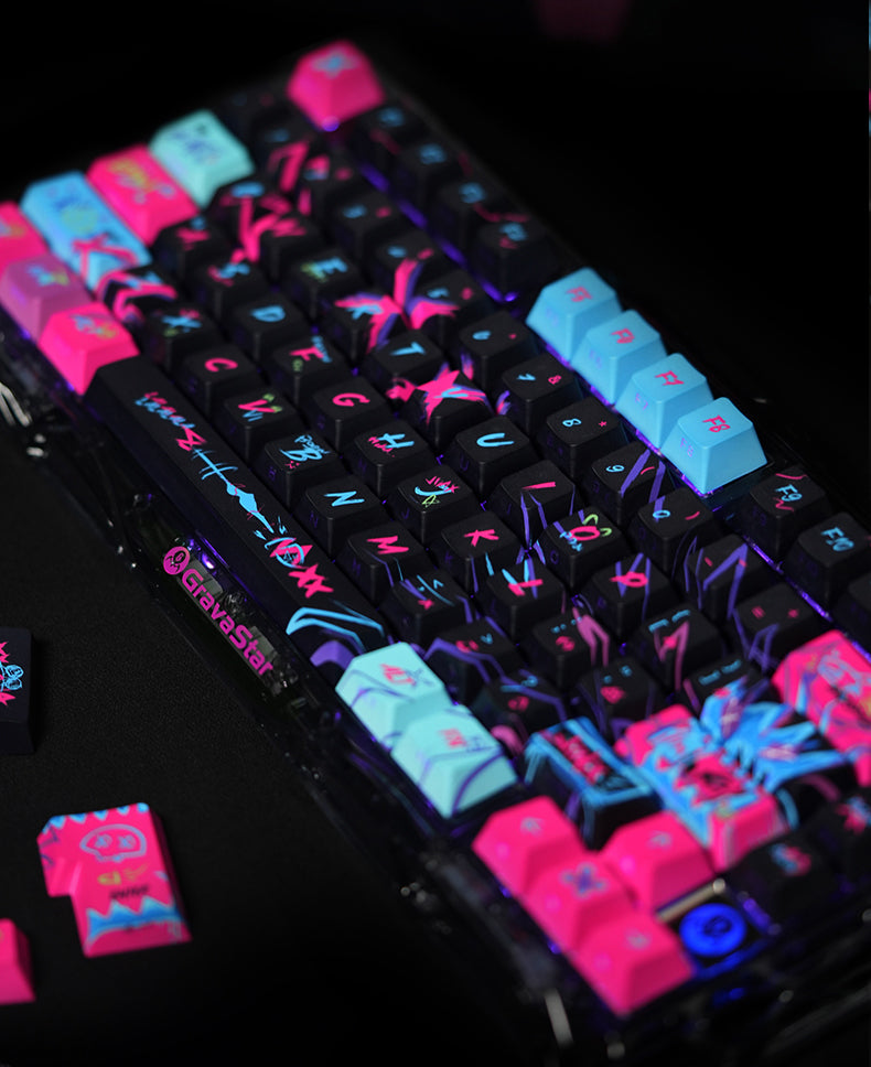 League of Legends lol themed keycap Jinx pbt+PC sublimation technology side transparent personalized keycap set, anime game themed decorative keycap