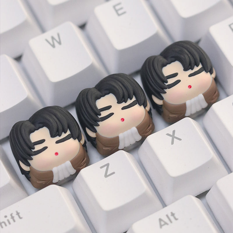 Attack on Titan，Levi Ackerman， Multi colored resin molded personalized keycaps, creative decorative art keycaps featuring anime character images