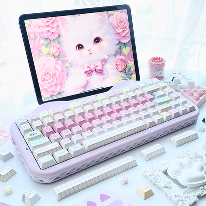 Cute Cat Theme Keycap Mechanical Keyboard Cap PBT Five sided Heat Sublimation Pink Series Personalized Keycap Set