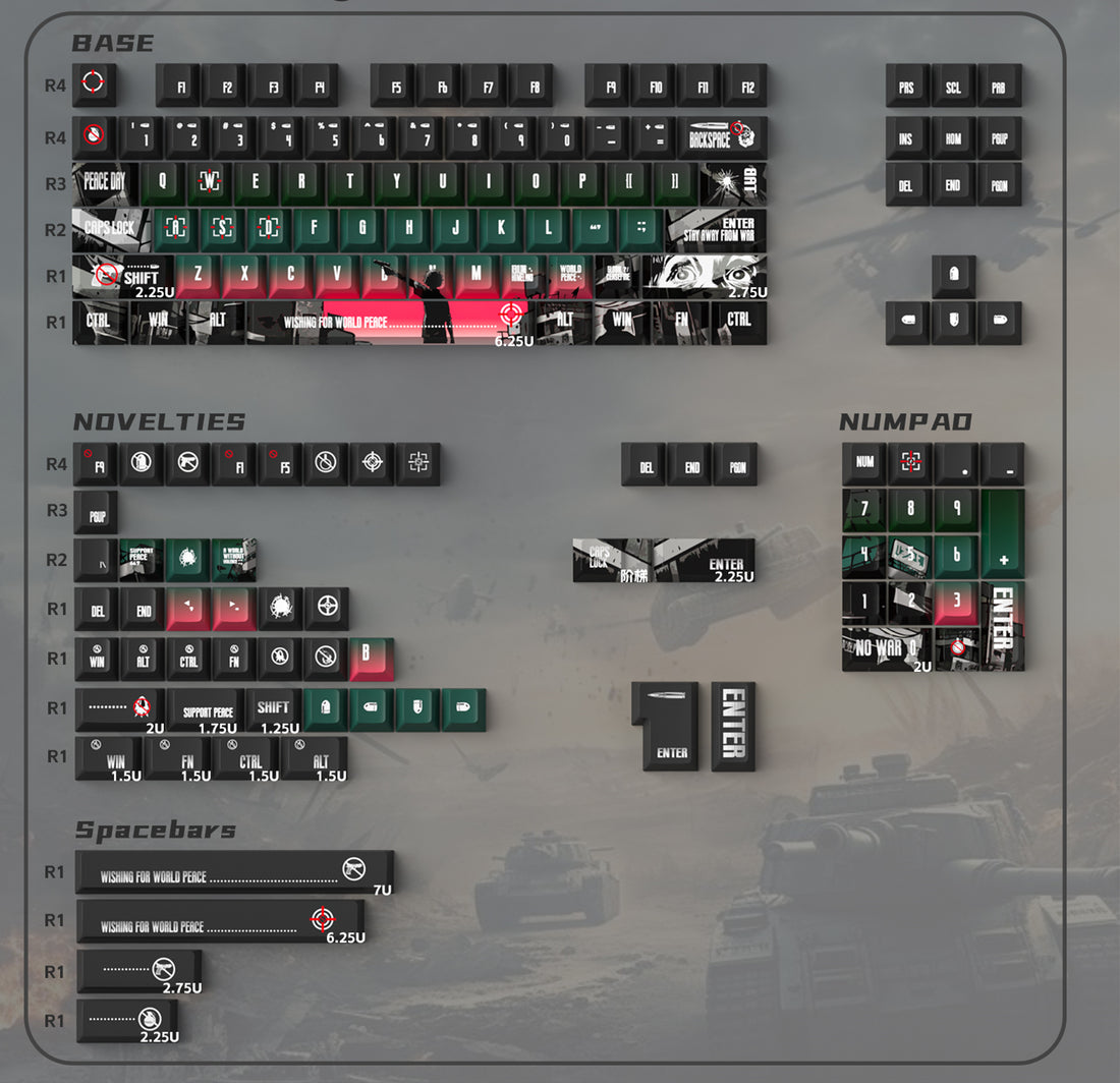 Original Design Peace Day Mechanical Keyboard Keycap Full Set PBT Thermal Sublimation OEM High Customization Keycap Set