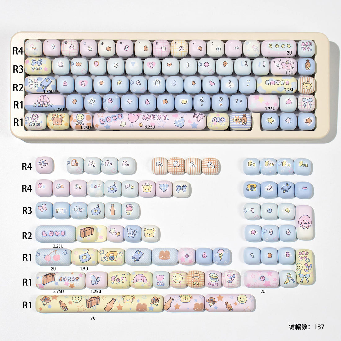 Toy house mechanical keyboard keycaps MOG cute round PBT heat sublimation keycaps