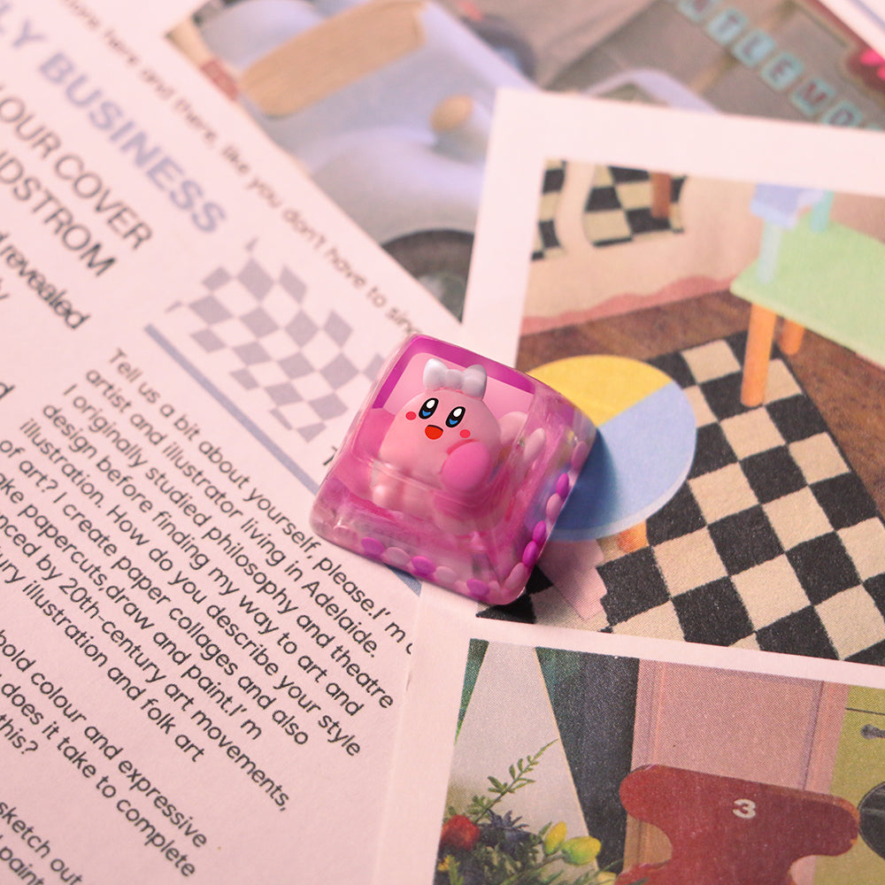 Kirby, Crystal drops of glue material encapsulated resin personalized keycaps, anime, gaming, cultural and creative handmade keycaps