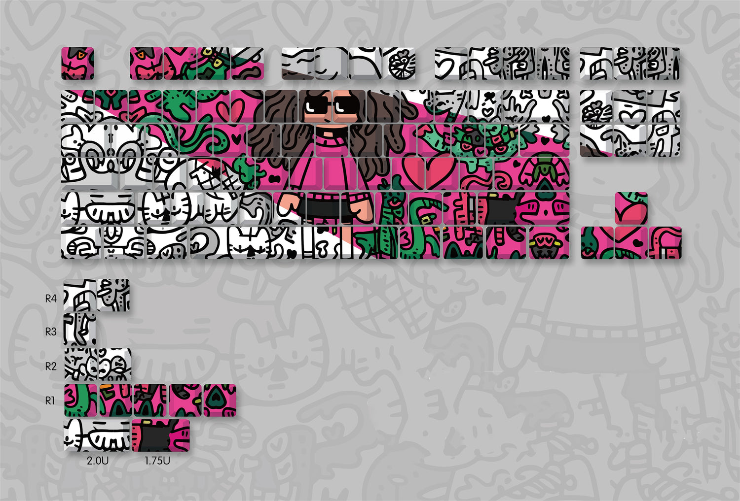 Street artist graffiti series, PBT material sublimation process personalized keycap customization set, decorative keycaps