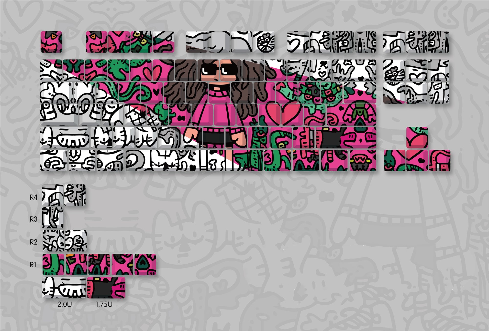 Street artist graffiti series, PBT material sublimation process personalized keycap customization set, decorative keycaps