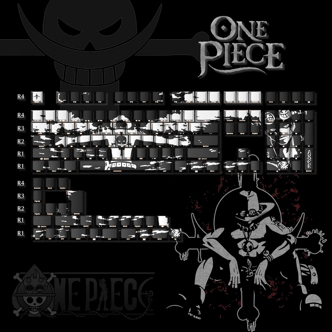 One Piece series, PBT heat sublimation personalized keycap set, mechanical keyboard decorative keycaps, anime peripheral custom keycap set