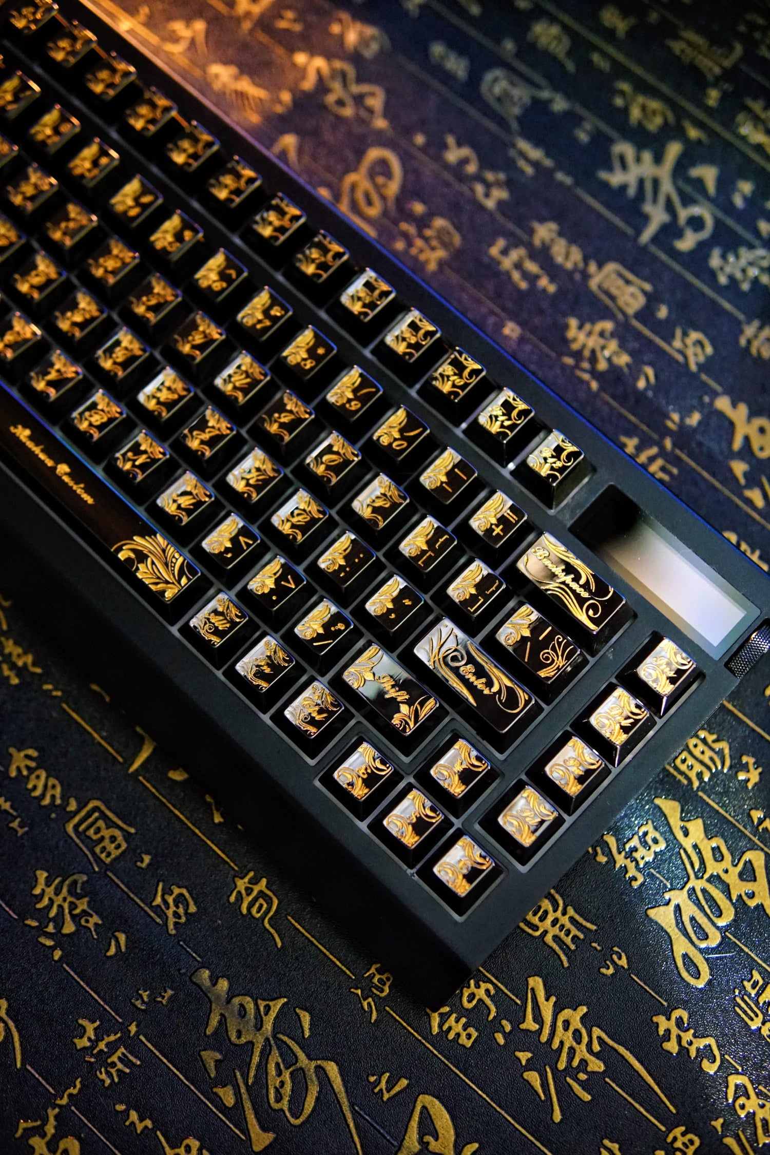Black PVD mirror original factory height metal zinc alloy CNC carved retro patterned metal decorative keycaps