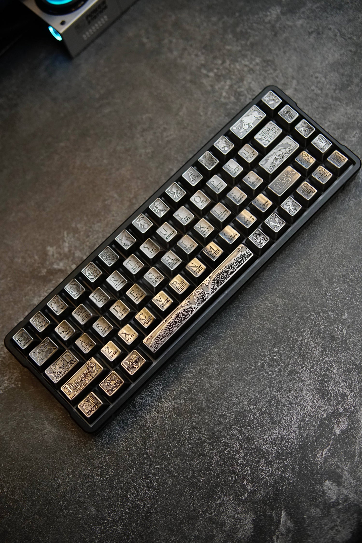 Fantastic Beasts theme, metal laser carved keycaps set, personalized keycaps made of zinc alloy material.