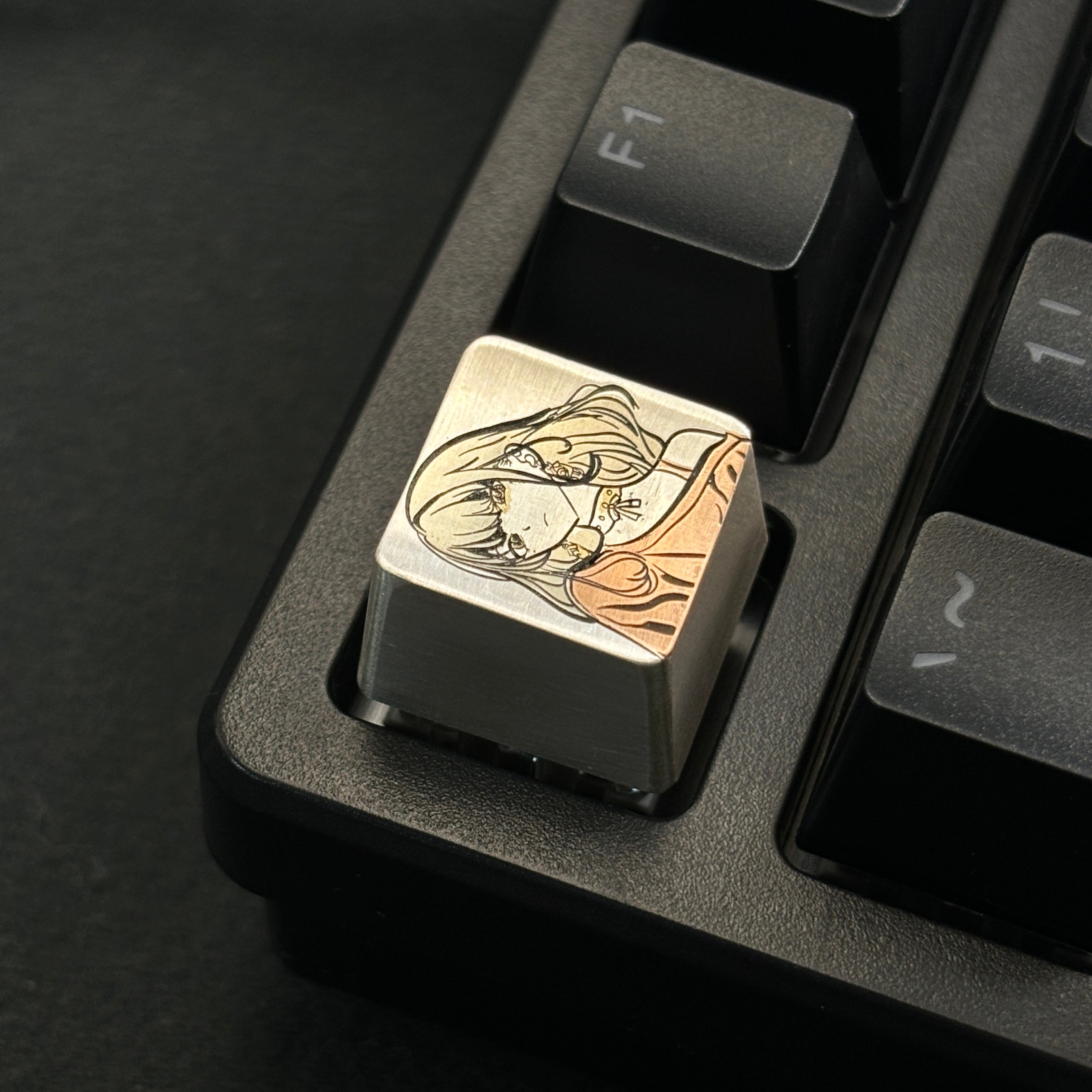 Collection of pure silver hand carved personalized keycaps, hand carved inlaid custom art keycaps