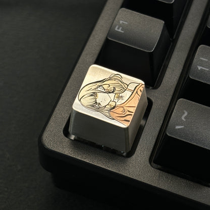 Collection of pure silver hand carved personalized keycaps, hand carved inlaid custom art keycaps