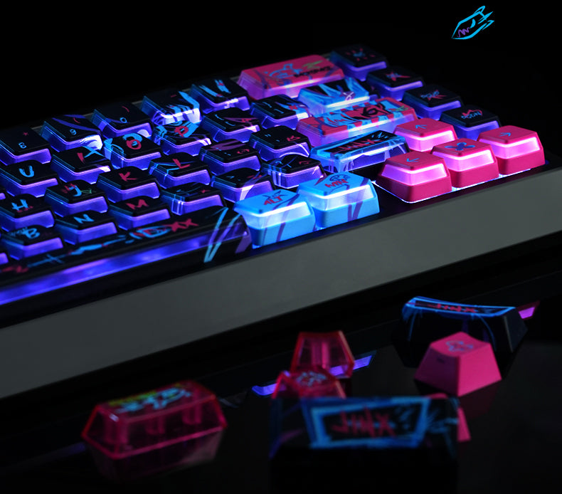 League of Legends lol themed keycap Jinx pbt+PC sublimation technology side transparent personalized keycap set, anime game themed decorative keycap