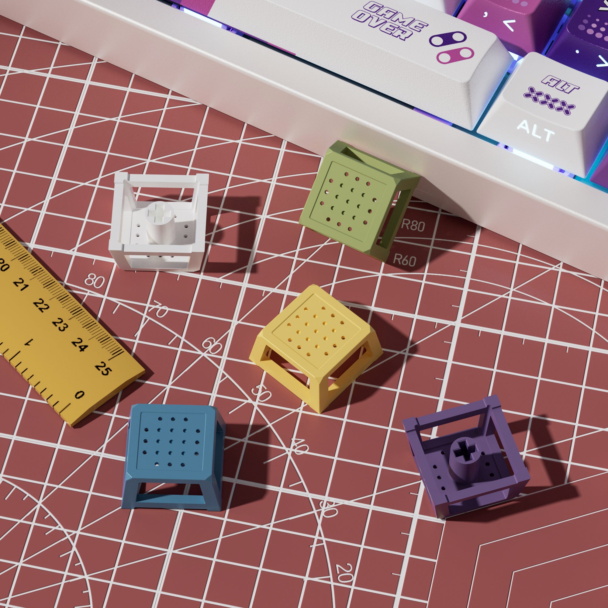 Small stool hollowed out metal personalized keycaps, customized mechanical keyboard, cultural and creative keycaps