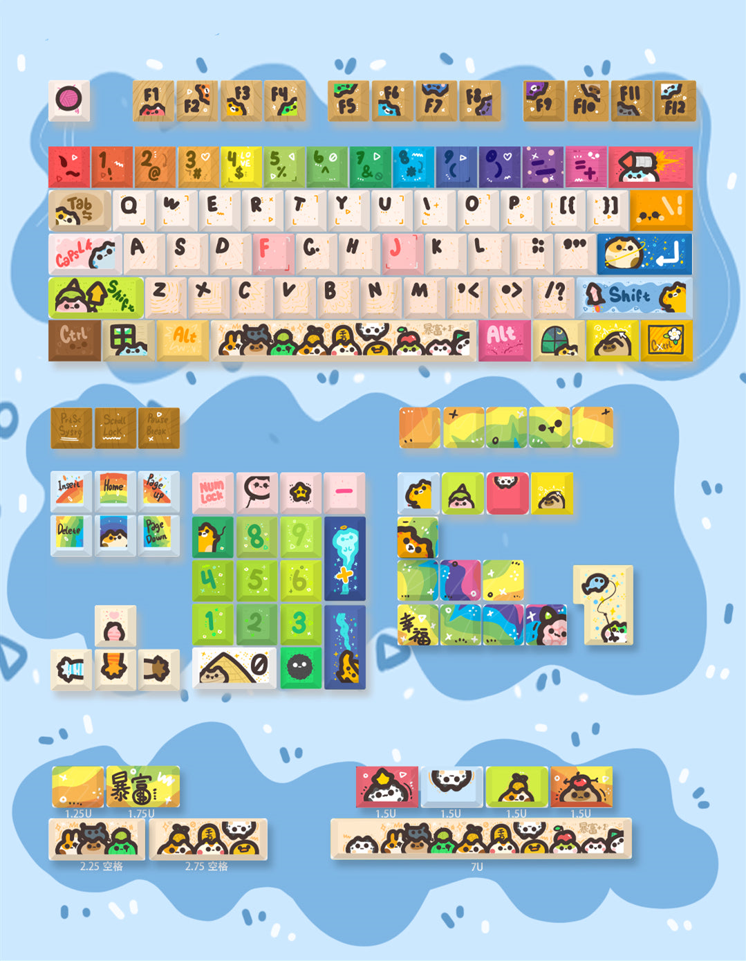 Street artist graffiti series, PBT material sublimation process personalized keycap customization set, decorative keycaps