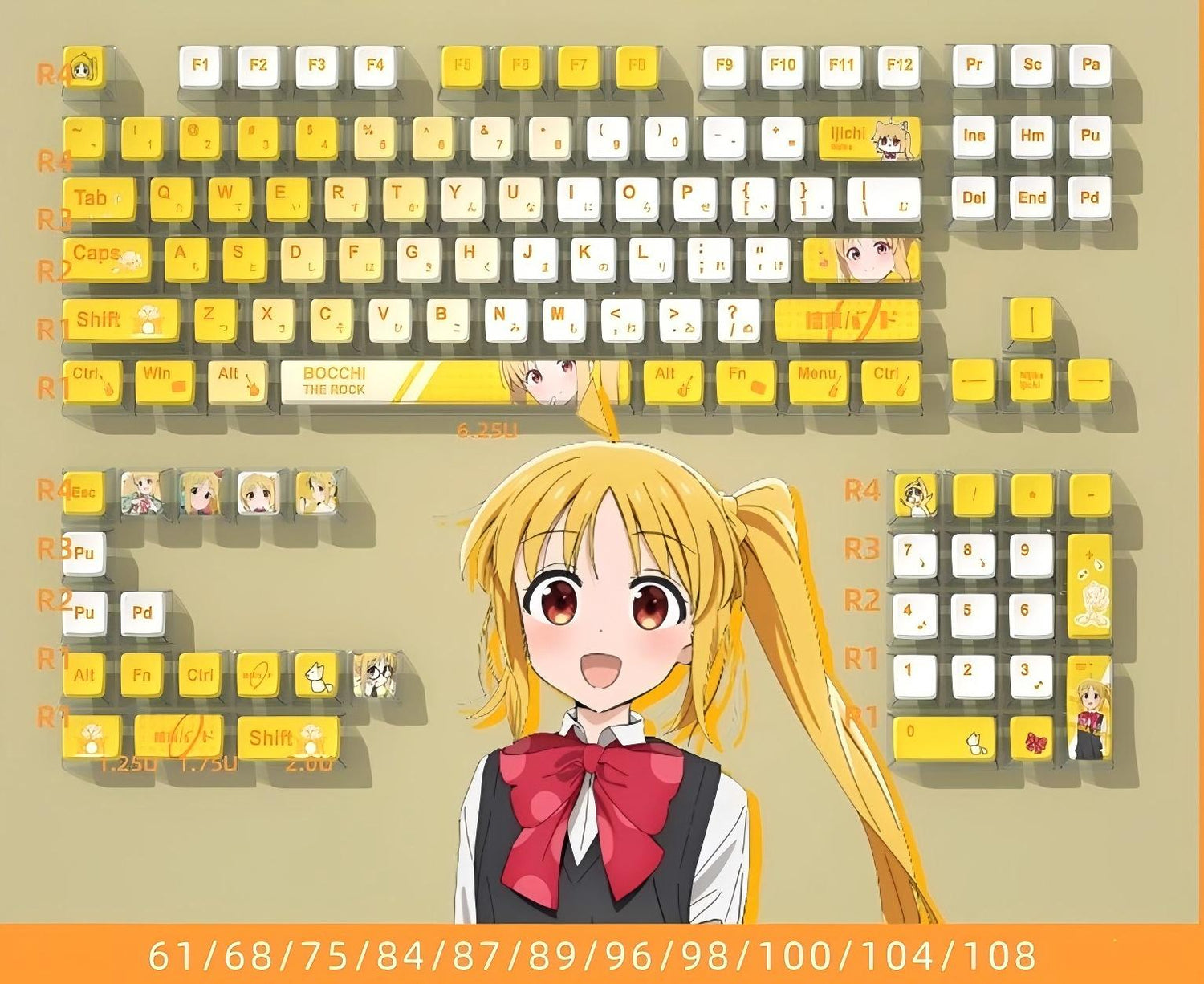 BOCCHI THE ROCK! Theme series set personalized keycaps, anime and game character peripheral PBT, PC material creative art set keycaps