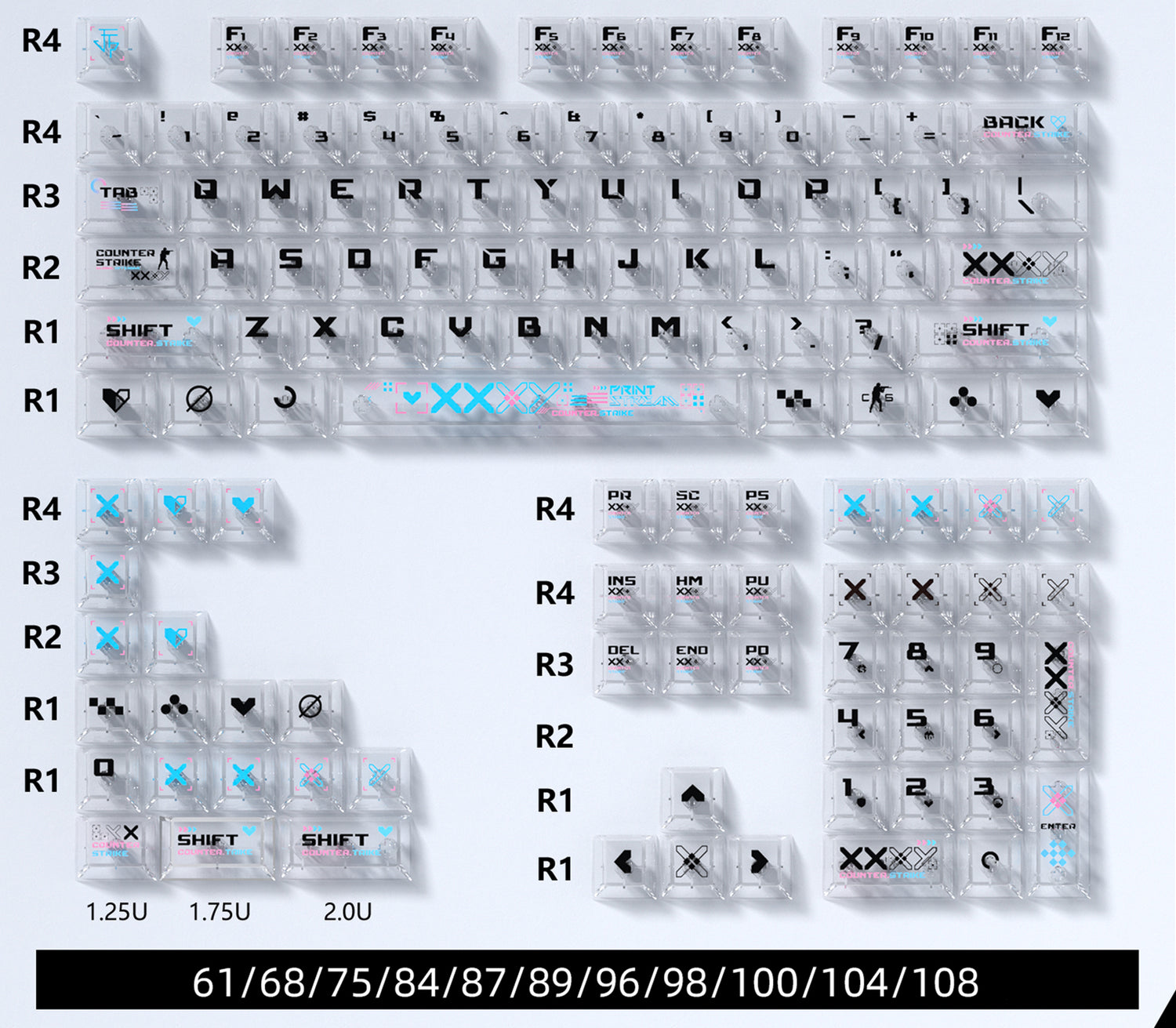CSGO Printed Theme Collection, Black and White PC Transparent, PBT Set Keycaps, Heat Sublimation Personalized Set Keycaps.