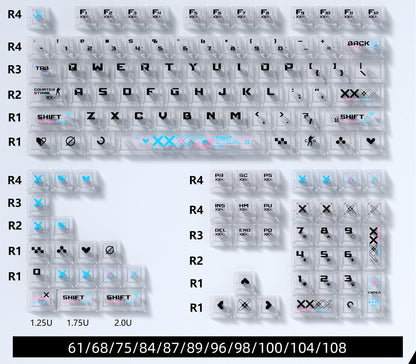 CSGO Printed Theme Collection, Black and White PC Transparent, PBT Set Keycaps, Heat Sublimation Personalized Set Keycaps.