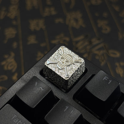 One Piece, grass hat Luffy logo, pure copper personalized keycaps, mechanical keyboard metal decorative keycaps