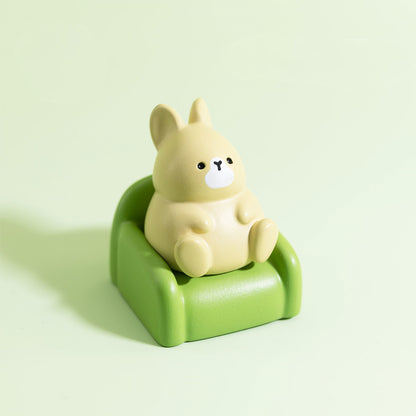 Leisure Time Theme, Small Animals Sitting on Sofa, Resin Spray Personalized Keycaps, Art Design Keycaps