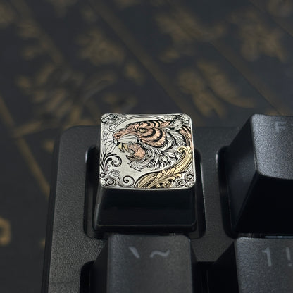 Collection of pure silver hand carved personalized keycaps, hand carved inlaid custom art keycaps
