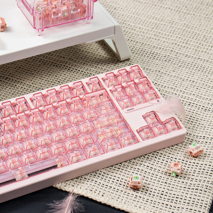 Snowy Mountain Strawberry Heartbeat Gradient Pink Transparent Mechanical Keyboard Keycaps Customization Complete Set PBT+PC Original Factory Height Set Keycaps