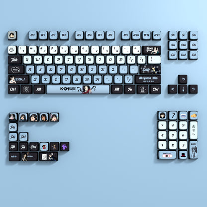 K-ON！ Theme: Akiyama Mio Blue Personalized Keycap Set with Original Factory Translucent PBT Thermal Sublimation Process for Side Carving