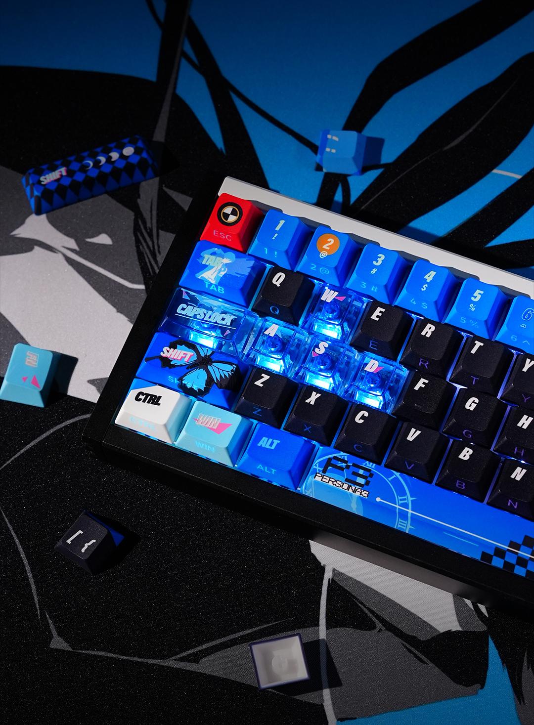 Persona P3R keycap pbt thermal sublimation blue nuclear power side transparent personalized keycap set