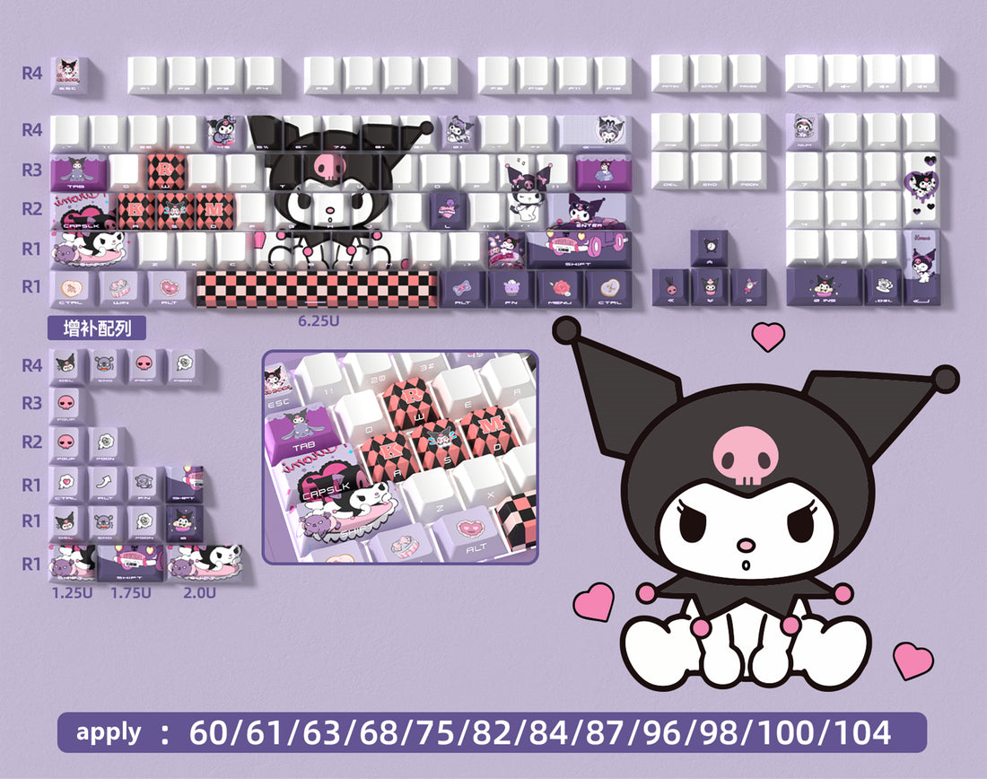 Kuromi side engraved translucent matte texture, five sided heat sublimation anime theme custom keycap