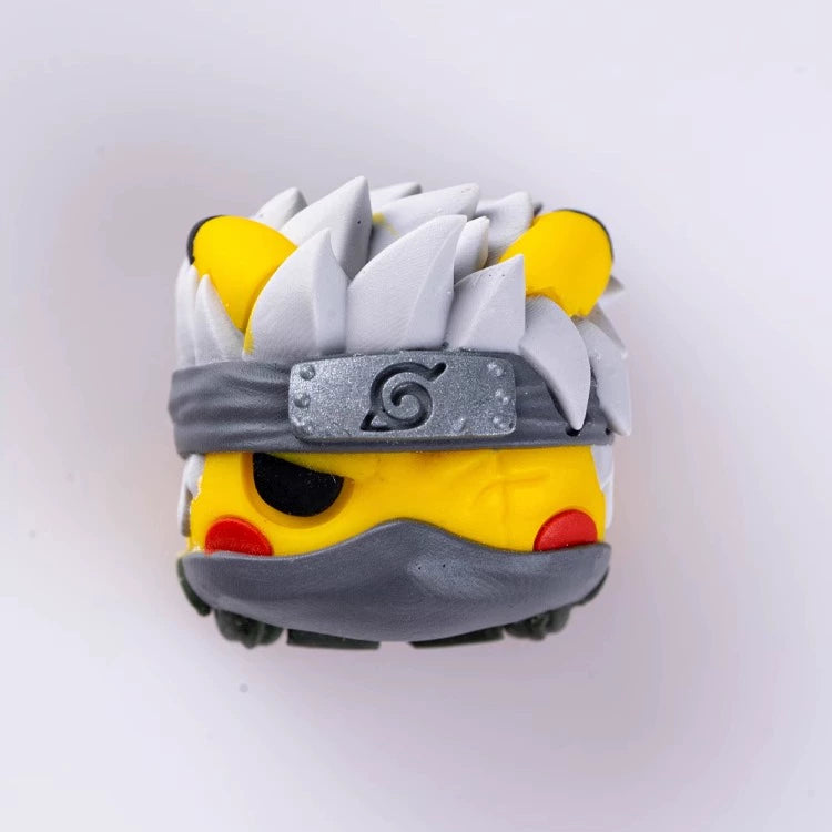 Kakashi Pikachu, hybrid personalized keycaps with translucent multi-color resin molded artisankeycaps at the head