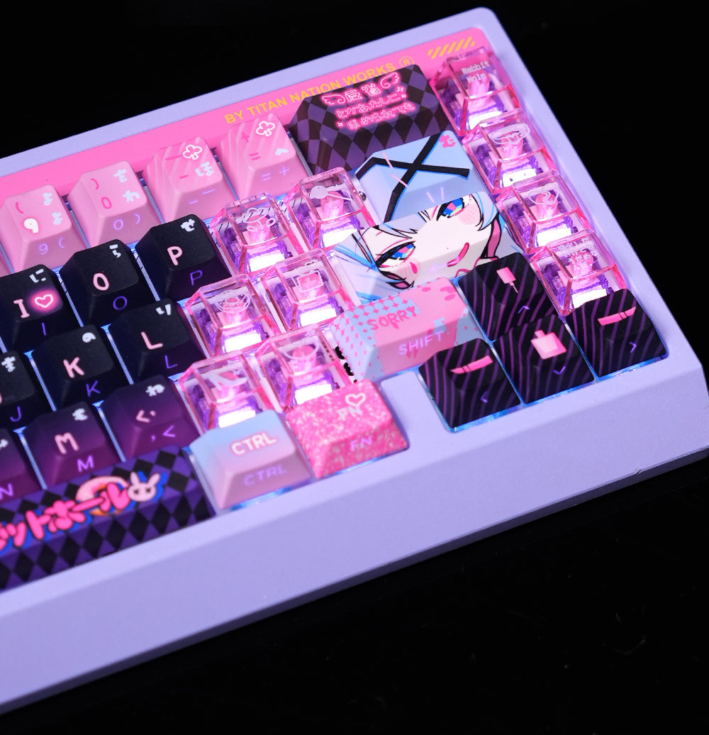 Rabbit Hole themed keycap pbt+PC sublimation technology side transparent personalized keycap set, anime game music themed decorative keycaps